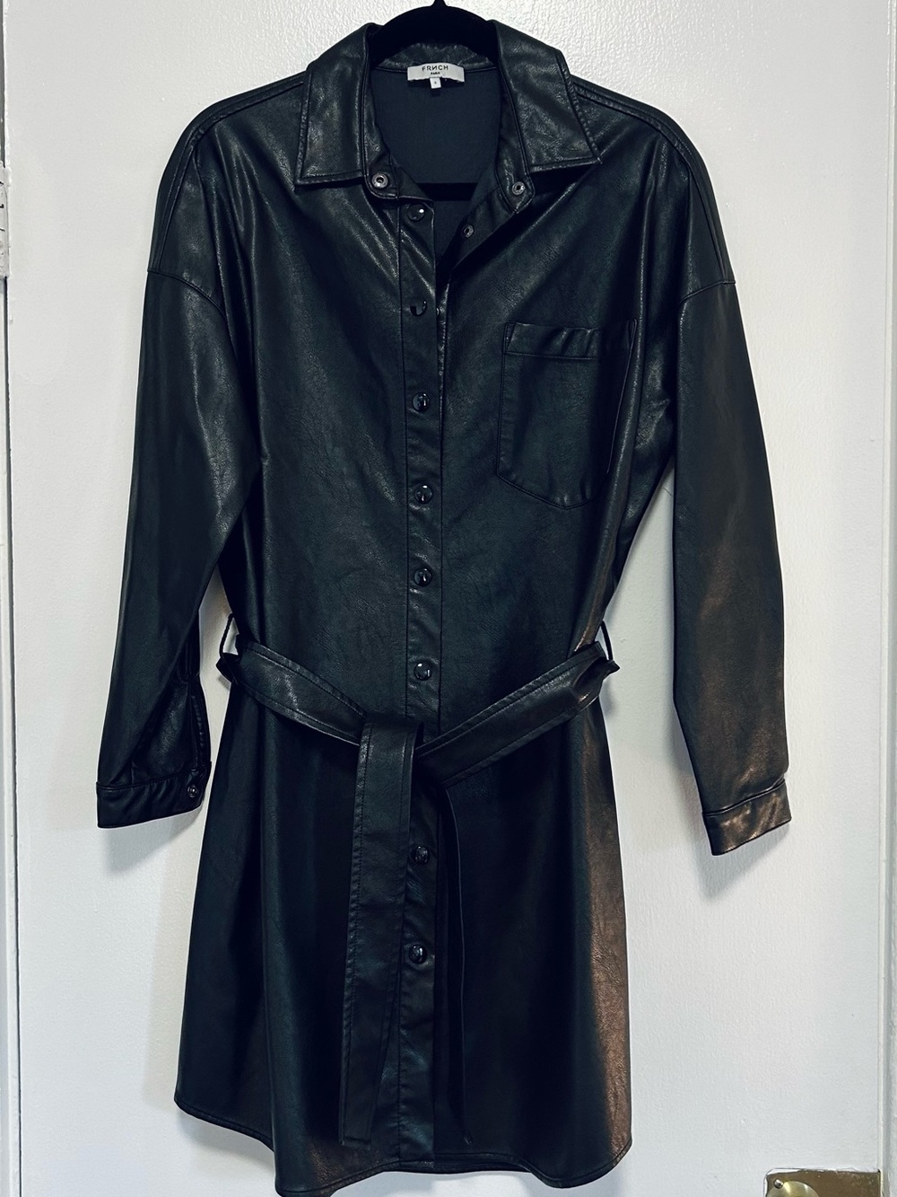FRNCH Black Faux Leather Shirt Dress